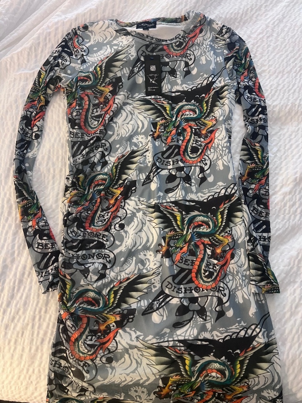 Ed Hardy Mesh Long Sleeve Mini Dress